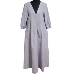Native Youth Blue Seersucker Smock Maxi Dress S Oversized Coastal Lagenlook